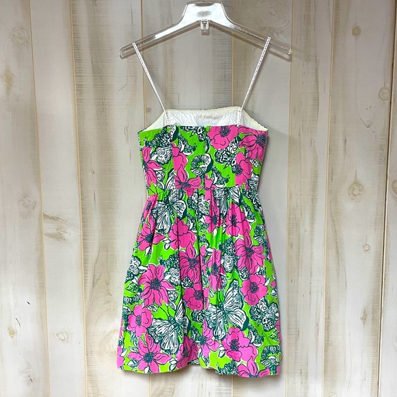 Lilly Pulitzer Pink And Green Blooming & Cocooning Strapless Mini Dress Sz 0 - Picture 2 of 6